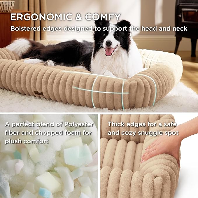 Bedsure Cute Dog Beds Large Sized Dog - Washable Furry Pet Beds, Rectangle Orthopedic Corduroy