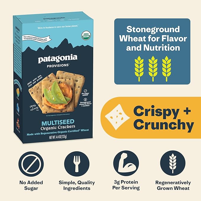 Patagonia Provisions Organic Multiseed Crackers (6 Pack) – 3g Plant Protein Per Serving – Made with