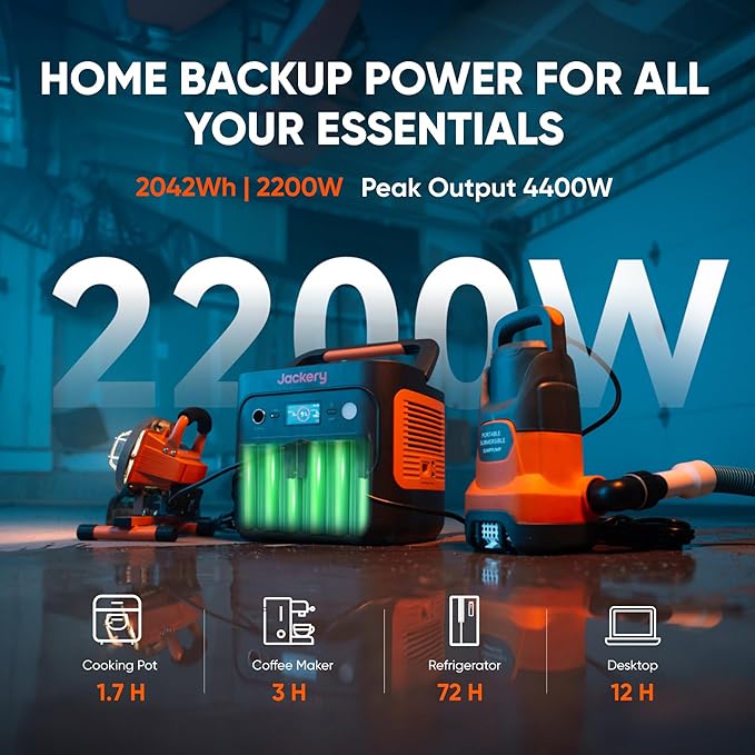 Jackery Explorer 2000 v2 Portable Power Station and 102W Fast Charger, 2042Wh/2200W LiFePo4