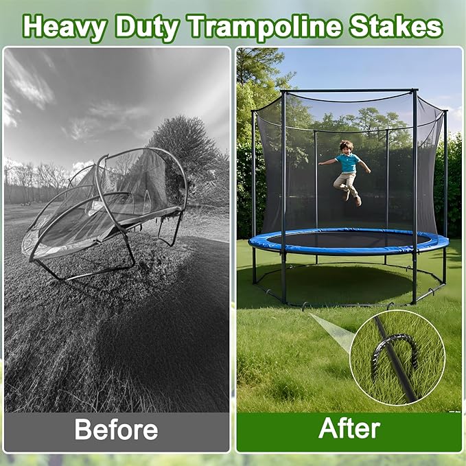 VVOKGO Trampoline Stakes 12 Inches Anchors High Wind Heavy Duty, 8-Pack U Shaped Tie Down Anchor