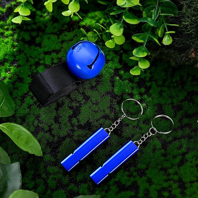 4 Sets Bear Bells with Whistle for Hiker, Loud Bear Bell with Emergency Whistle, Bear Bells for