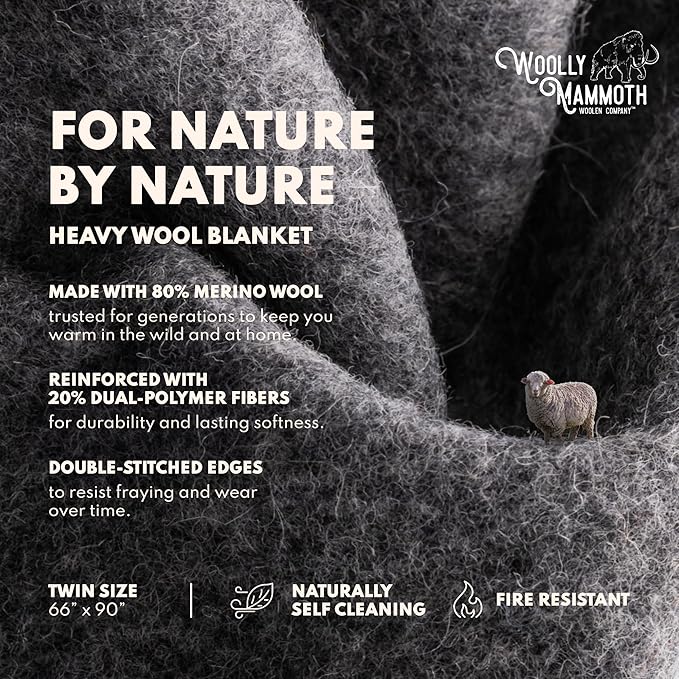 Woolly Mammoth Woolen Co. | Extra Large Merino Wool Camp Blanket | Perfect Outdoor Gear | Bedroll