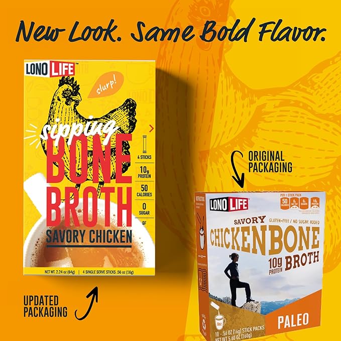 LonoLife Chicken Bone Broth Powder Mix | 10g Protein | Collagen-Rich, Keto & Paleo Friendly |
