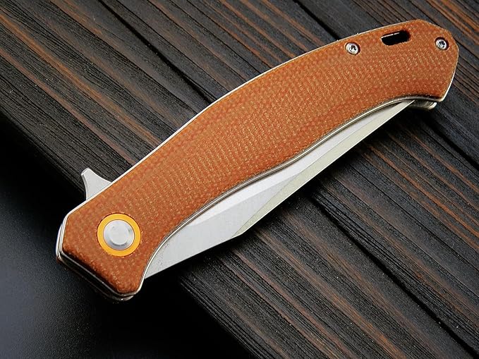 Sitivien ST112 Folding Knife, D2 Blade and Micarta Handle EDC Tool Knife with Pocket Clip for