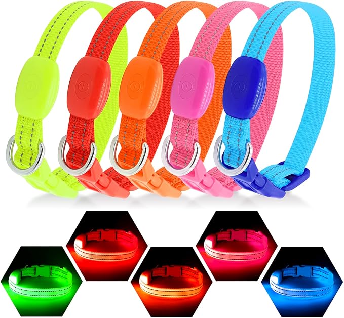 Visinite Light Up Dog Collars for Small Dogs,LED Dog Collar Light Rechargeable,Fully Adjustable
