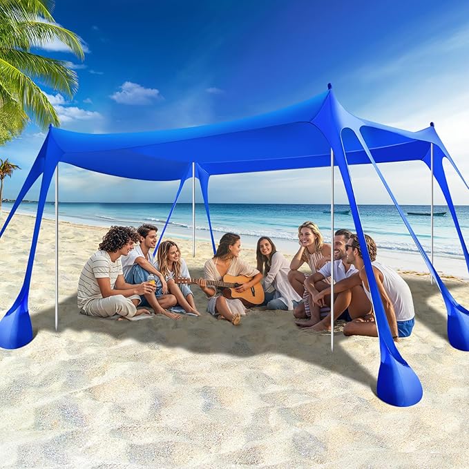 Rhino Valley Beach Tent Shade Canopy UPF50+ Protection, 8 Sandbags, 4 Stability Poles, Outdoor Sun