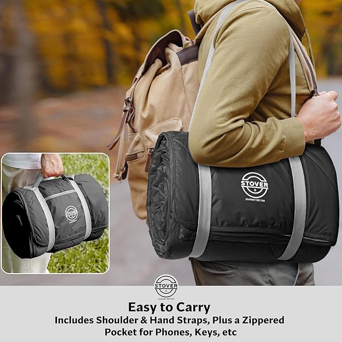 STOVER Waterproof Stadium Blanket – Portable Outdoor Camping Blanket for Travel, Picnics, or Sports