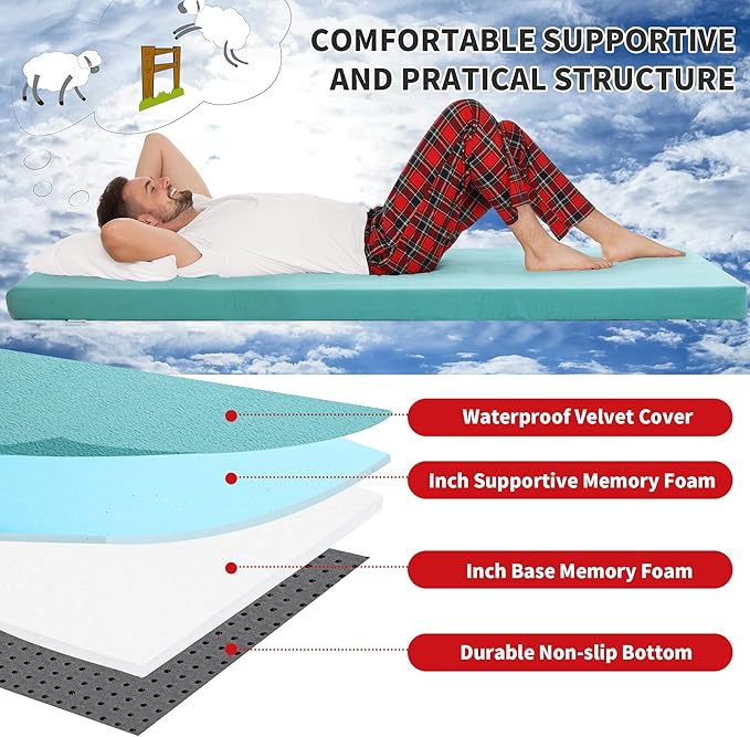 HOMBYS 3 INCH Thick Waterproof Memory Foam Camping Mattress for Outdoor Sleeping, Portable Roll Up