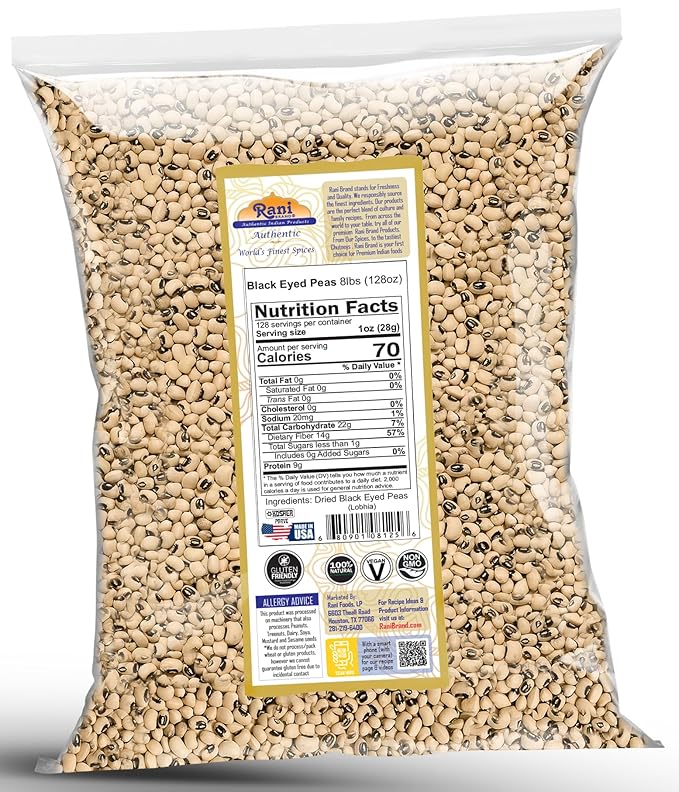 Rani Black Eyed Peas, Dried Cowpeas (Lobhia) 128oz (8lbs) 3.63kg Bulk ~ All Natural | Vegan |