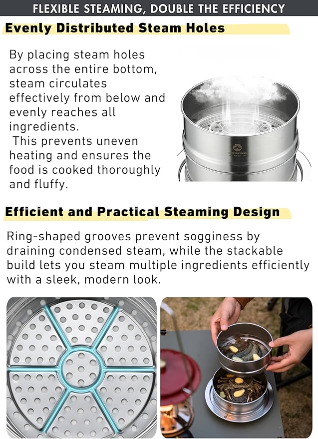 CAMPINGMOON Φ6.1'' Stainless Steel Double-layer Steamer for Diameter 5.9" to 7.7" cookers S363-2S