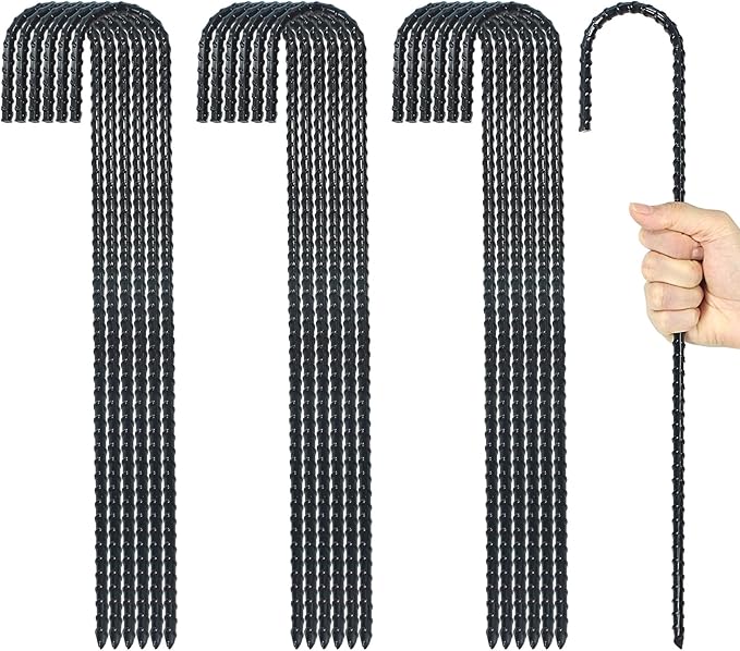 16 Inch Ground Rebar Stakes, J Hook Extra Heavy Duty Rust Proof Coated Steel Ground Anchors with