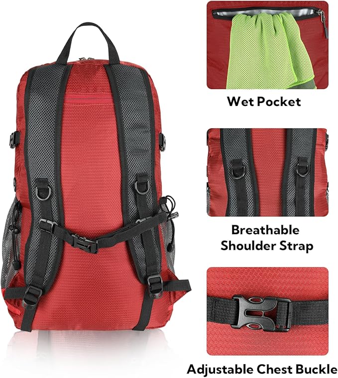 WATERFLY Lightweight Packable Hiking Backpack: 30L Foldable Travel Daypack Ultralight Camping Day