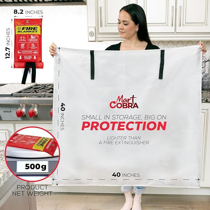 Mart Cobra Emergency Fire Blanket for Home and Kitchen - 4 Pack - Fire Blankets Emergency for Home