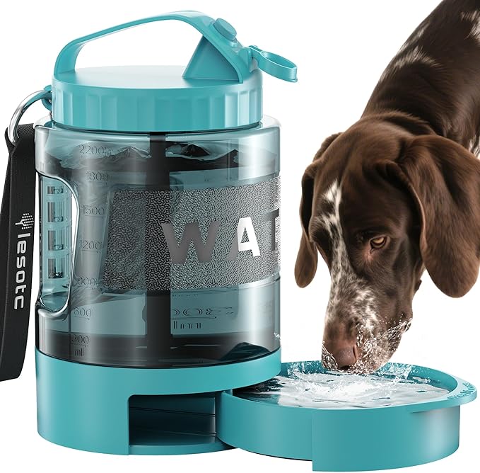 lesotc Dog Travel Water Bottle Portable with Pull-Out Drinking Bowl,77oz Large Travel Water Bowl