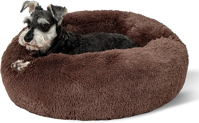 Bedsure Calming Dog Bed for Small Medium Dogs - Donut Washable Medium Pet Bed, 27 inches Anti-Slip
