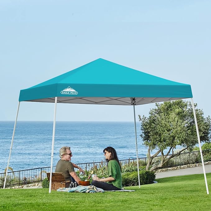 EAGLE PEAK 10x10 Slant Leg Pop-up Canopy Tent Easy One Person Setup Instant Outdoor Beach Canopy