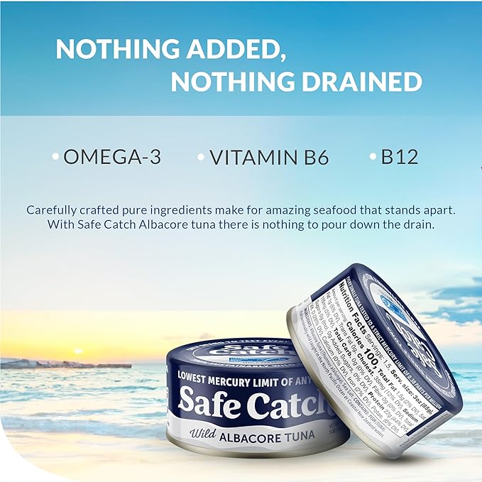Safe Catch Wild Albacore Tuna Canned Low Mercury Can Tuna Fish Steak Gluten-Free Keto Food Non-GMO