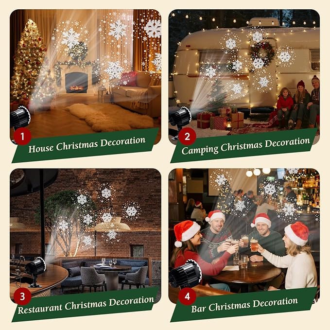 Christmas Snowflake Projector Light, 3D Dynamic Snowfall with Swirling Patterns for Outdoor Indoor
