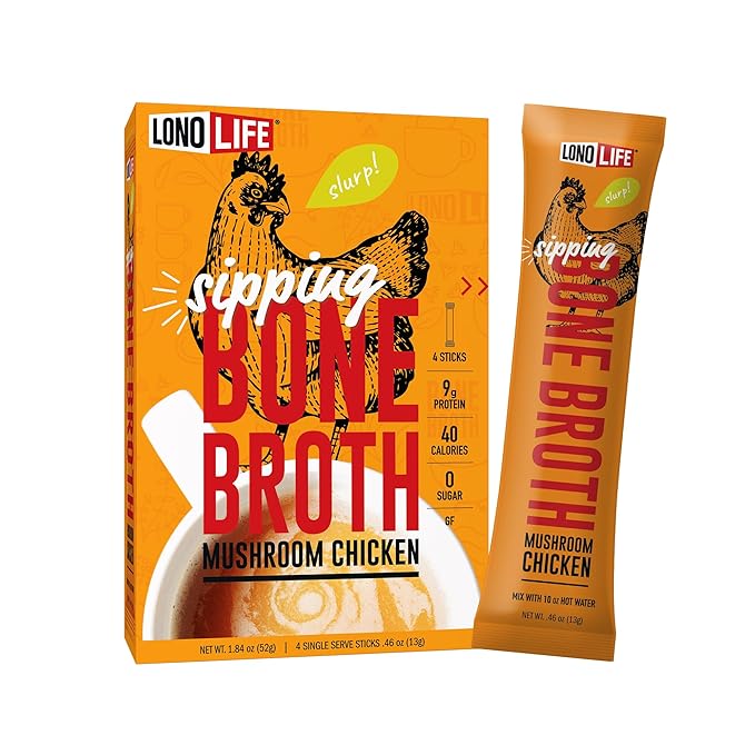 LonoLife Mushroom Chicken Bone Broth Powder Mix | 10g Protein | Collagen-Rich, Keto & Paleo