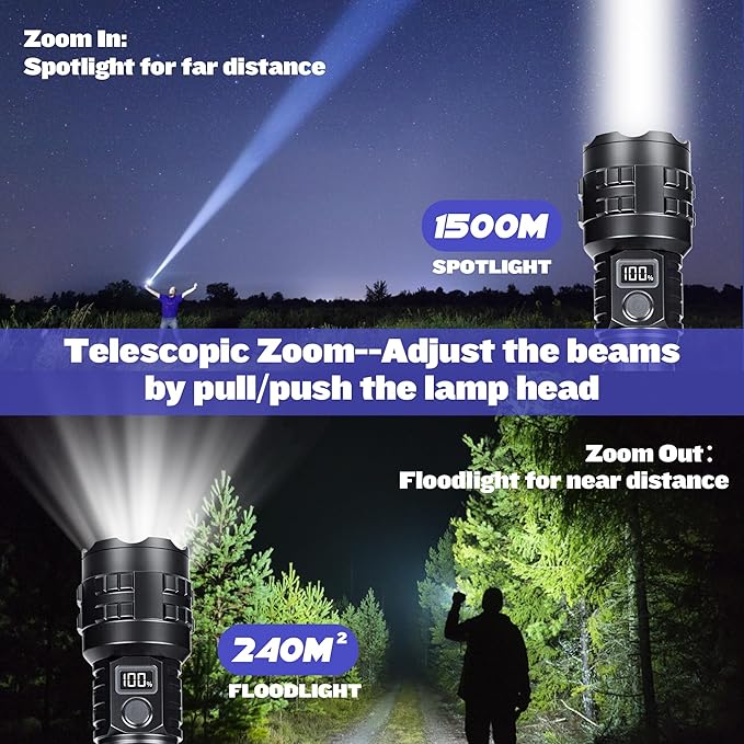 Flashlights High Lumens Rechargeable, 1000000 Lumens Hight Lumens Super Bright Handheld LED Flash