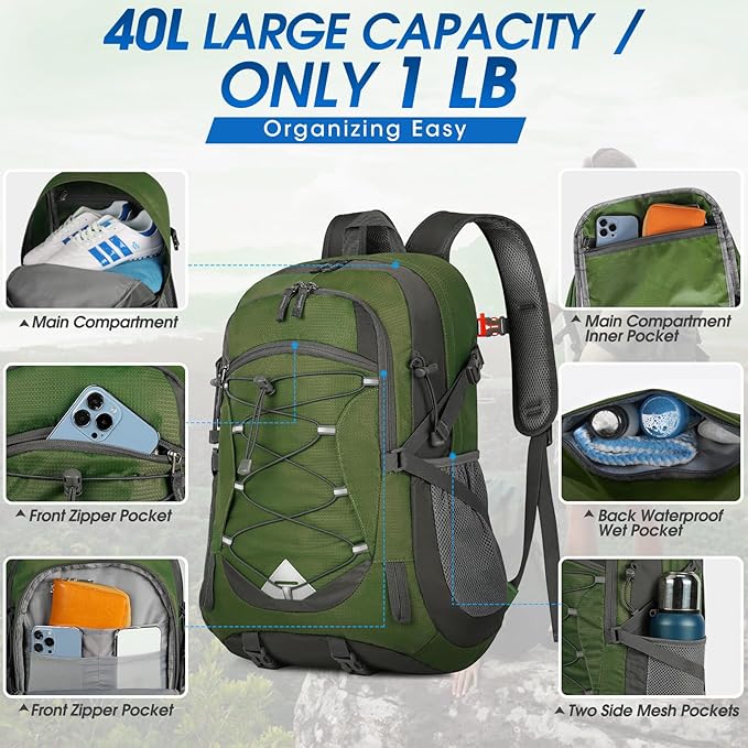 IGOLUMON Hiking Backpack 40L Packable Lightweight Camping Backpack Men Women Waterproof Hiking