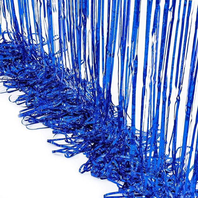 Foil Fringe Curtain 4th of July Decorations - Red Blue Metallic Tinsel Photo Booth Backdrop Party
