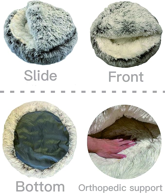 ShinHye Cat Bed Round Plush Fluffy Hooded Cat Bed Cave, Cozy for Indoor Cats or Small Dog beds