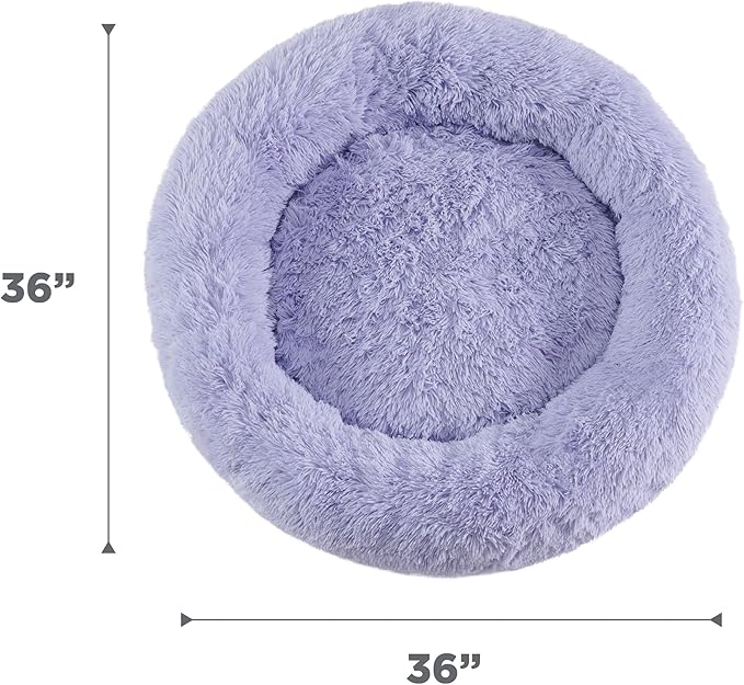 Best Friends by Sheri Original Calming Donut Dog and Cat Bed, Shag Faux Fur, Lavender, (36in x