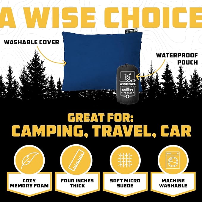 Wise Owl Outfitters Camping Pillow – Memory Foam Travel Pillow for Airplane Sleeping, Hiking