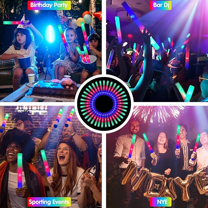 105 PCS LED Foam Glow Sticks, Glow Sticks Bulk Party Pack with 3 Modes Colorful Flashing, Glow in