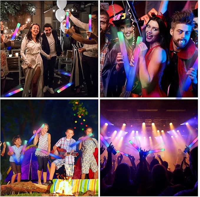 Foam Glow Sticks Bulk-120 Pcs LED Light Sticks Glow In The Dark Party Supplies with 3 Modes