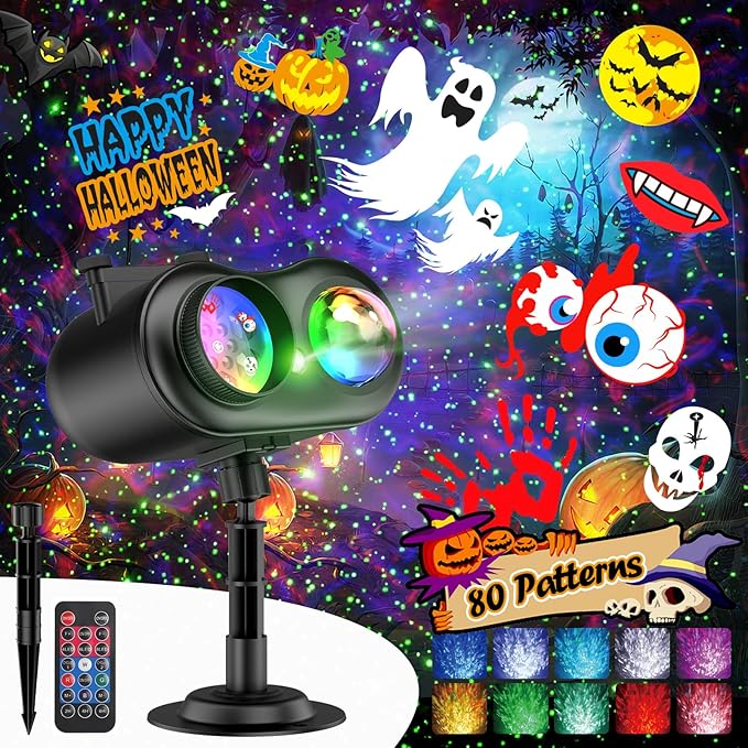 3-in-1 Halloween Projector Lights Outdoor, Anysun Brighter 80 HD Patterns Halloween Decor
