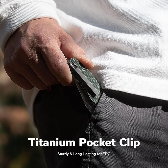 CIVIVI Clingman EDC Pocket Folding Knife with Titanium Reversible Clip, 2.99" Nitro-V Blade Micarta