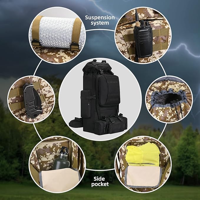 100L Camping Hiking Backpack,Molle military Tactical rucksack backpack,Waterproof Lightweight