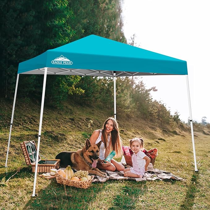 EAGLE PEAK 10x10 Slant Leg Pop-up Canopy Tent Easy One Person Setup Instant Outdoor Beach Canopy