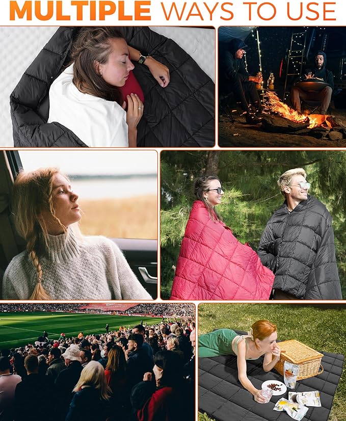 KingCamp Ultralight Camping Blanket, Packable Down Alternative Puffy Wearable Blankets Weatherproof