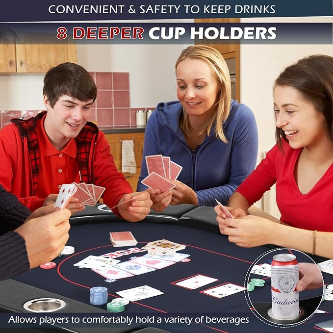 Poker Table Foldable, 8/10 Player Folding Poker Tables with Casino Grade Felt, Padded Rails & Cup