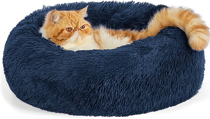 Bedsure Calming Cat Beds for Indoor Cats - Small Cat Bed Washable 20 inches, Anti-Slip Round Fluffy