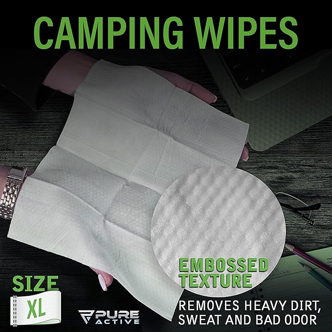 Body Wipes for Camping 50 XXL Camping Wipes 12''x 12'', Shower Body Wipes for Camping, Body and