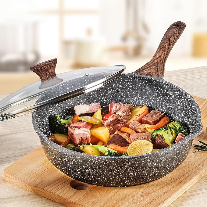 SENSARTE Nonstick Deep Frying Pan Skillet, 11-inch Saute Pan with Lid, Stay-cool Handle, Chef Pan