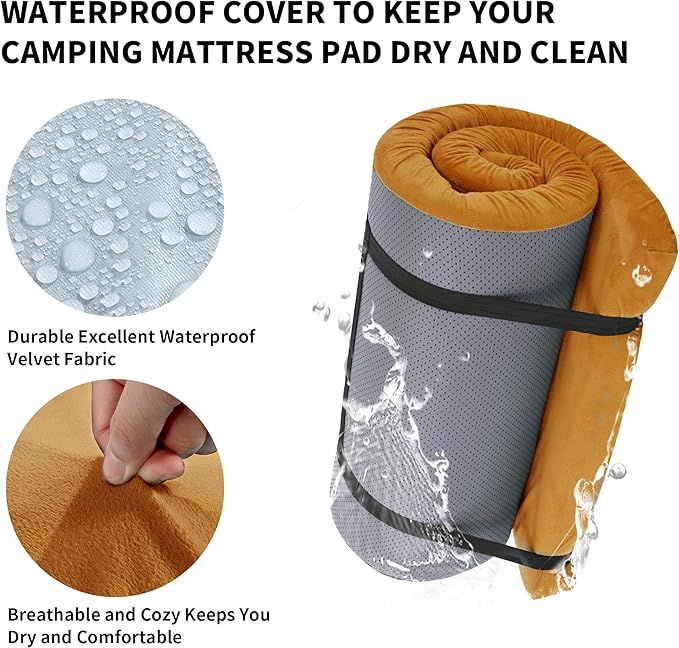 HOMBYS 3 INCH Thick Waterproof Memory Foam Camping Mattress for Outdoor Sleeping, Portable Roll Up