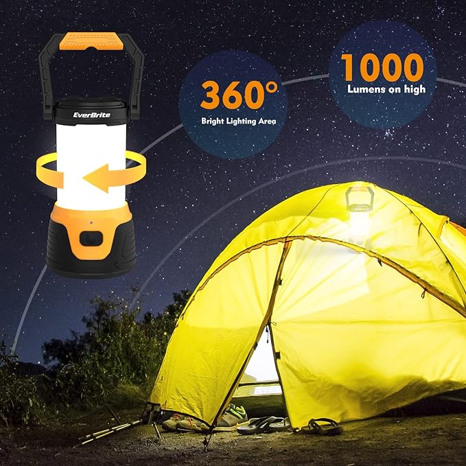 EverBrite Rechargeable LED Camping Lantern with Power Bank Function, 1000 Lumens Camping Lights, 5
