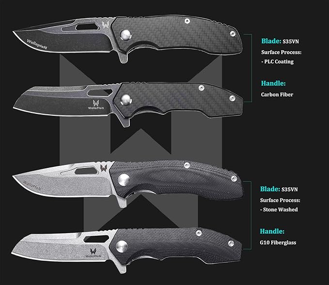 Camping Folding Knife - S35VN Powder Steel G10 Handle Comfortable Grip - Great for Cutting Hunting