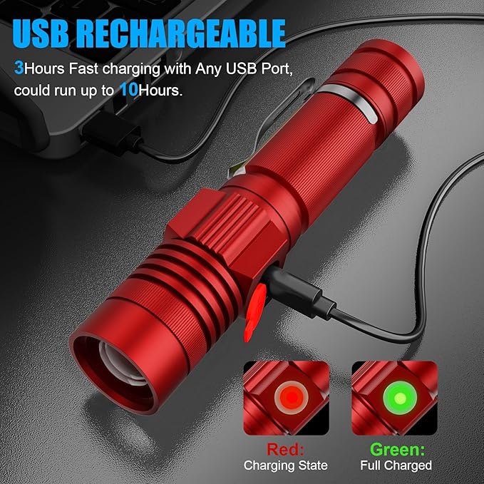 Hoxida Flashlight USB Rechargeable, Magnetic LED Flashlight, Super Bright LED Tactical Flashlight
