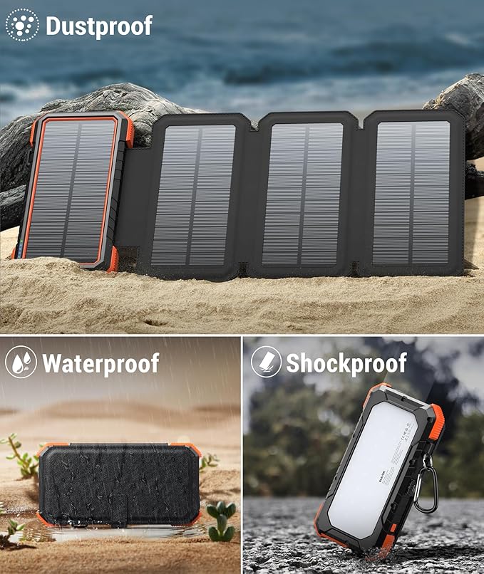 BLAVOR Solar Charger Power Bank, PD 18W Fast Charging 20000mAh Battery Pack with 4 Foldable Panels