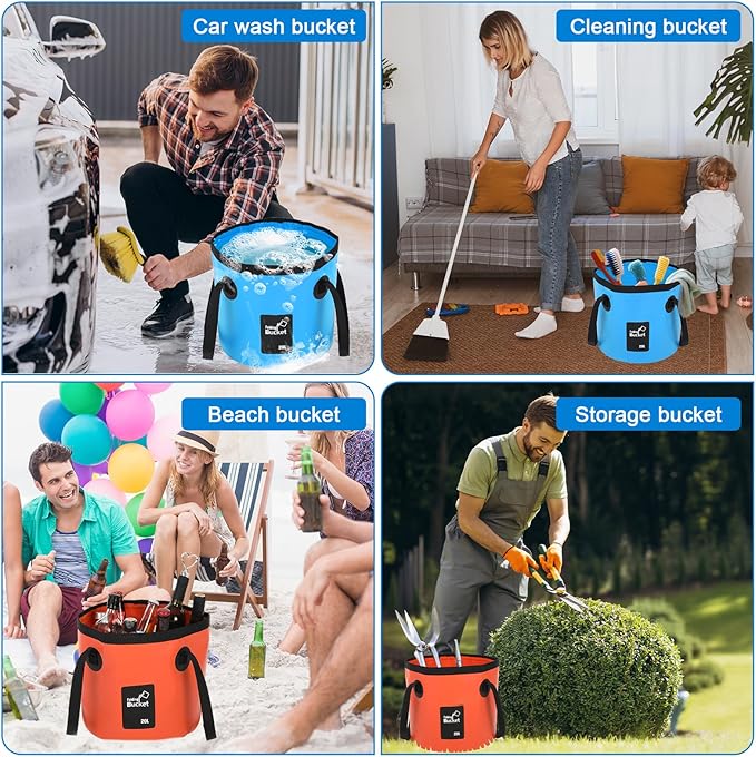3 PCS 5 Gallon Collapsible Water Bucket, 20L Foldable PVC Bucket with Handles Multiple Use Portable