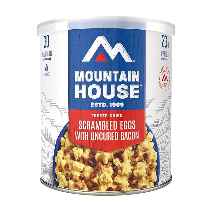 Mountain House GlutenFree Scrambled Eggs with Uncured Bacon FreezeDried Food for Camping, 9