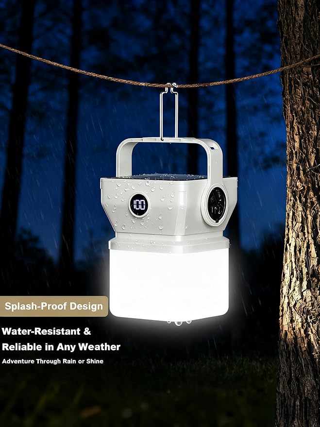 V.C Formark Camping Lantern Solar Powered Portable with Battery% Display, 1000LM Bright