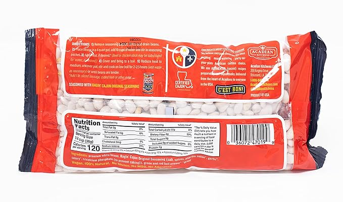 Ragin' Cajun Seasoned White Beans - 16 oz Pack, Pack of 4, Fat-Free, Gluten-Free, Reduced Sodium