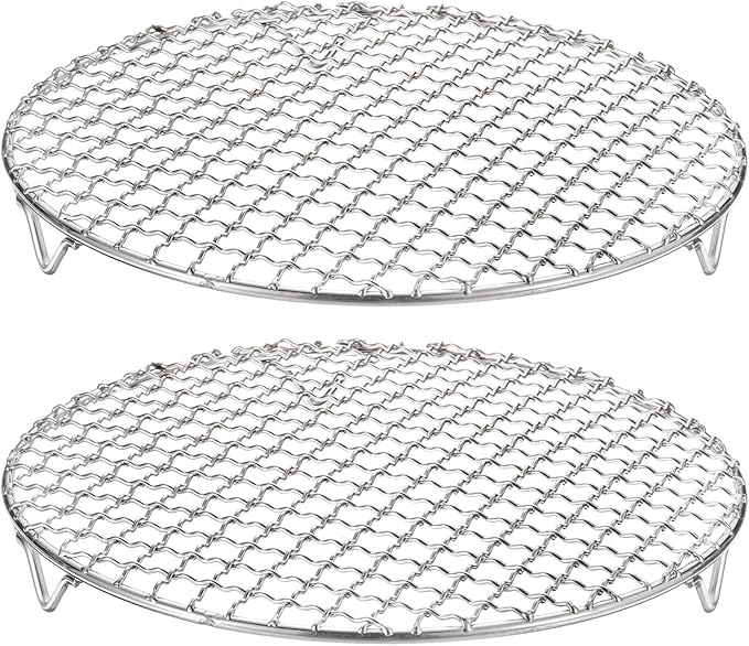 HARFINGTON 2pcs Round Cooking Rack 9.4-inch 201 Stainless Steel Cross Wire Barbecue Grill Net with